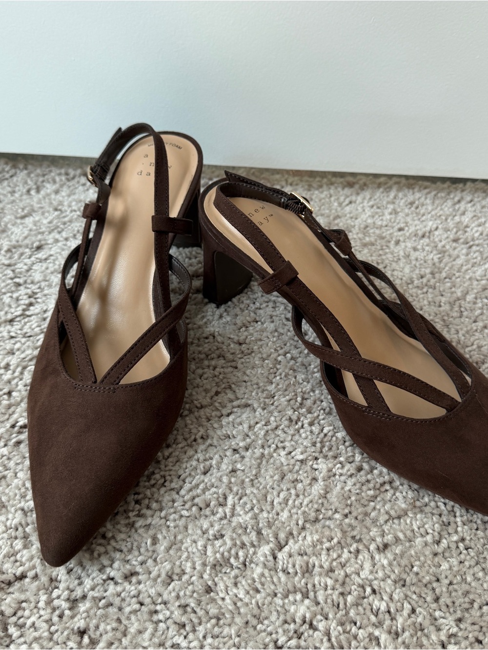 a new day Brown Pointed Toe Cross-Strap Slingback Heels